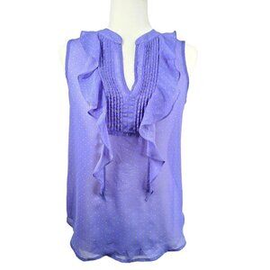 LOFT Purple Yellow All Over Star Print Ruffled Sleeveless Sheer Top